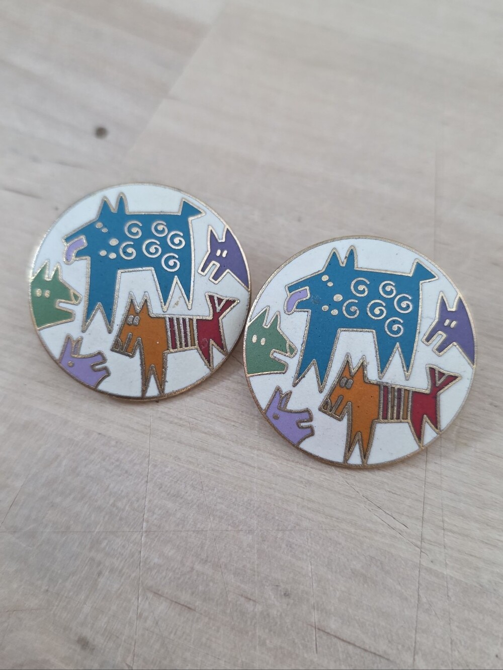 Laurel Burch MYTHICAL DOGS Round Pierced Earrings Matte Finish
